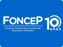 Texto que dice FONCEP 10 años en letras blancas sobre fondo azul claro