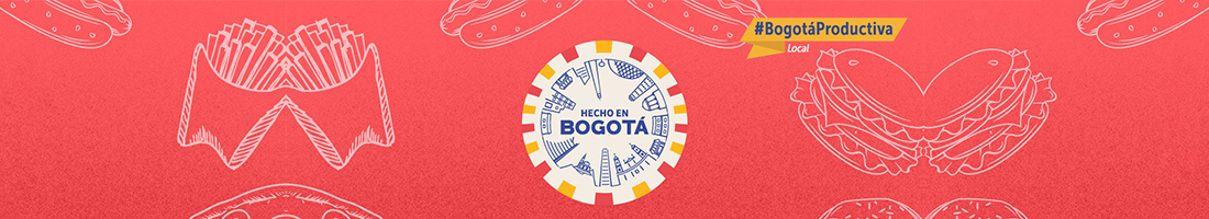 Parte de la pieza promocional donde se puede visualizar el logo de Hecho en Bogotá y el #BogotáProductiva