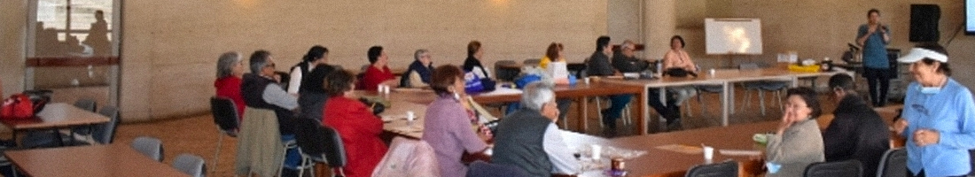 Grupo de personas mayores en la biblioteca en espacio de taller